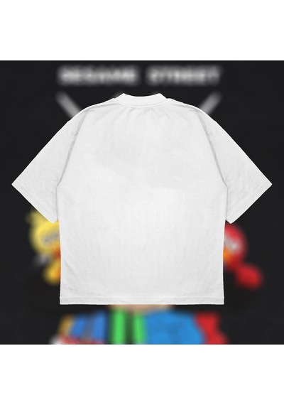 Startmore Kaws X Sesame Street Boxy Fit Oversize Unisex Tshirt Baskılı Tişört Beyaz