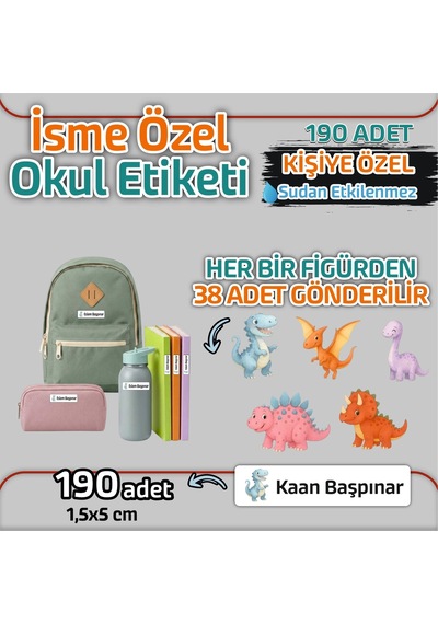 Kapbirhediye Okul Etiketi Isme Özel Kalem Defter Etiketi Dinazorlar 1 Temalı 190 Adet Çok Renkli