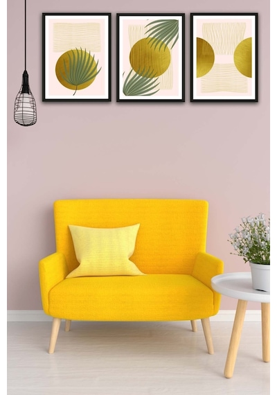 No77decor 3 Parça Renkli Bohem Tarzında Siyah Çerçeve Görünümlü Tasarım Uv Baskı Mdf Tablo Seti Dac313mdf3lu