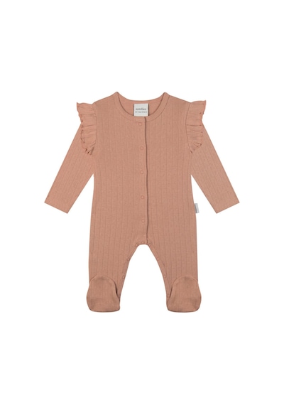 Antebies Organik Pembe Jakarlı Fırfırlı Çıtçıtlı Uzun Kollu Kız Bebek Patikli Tulum