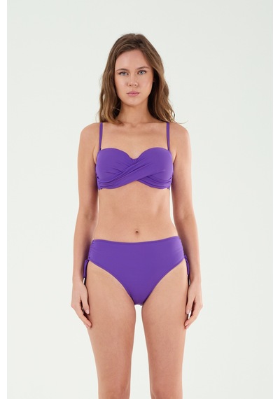 Louren Kadın Mor Sırt Bağlamalı Kaplı Balenli Straplez Bikini Takımı Mor