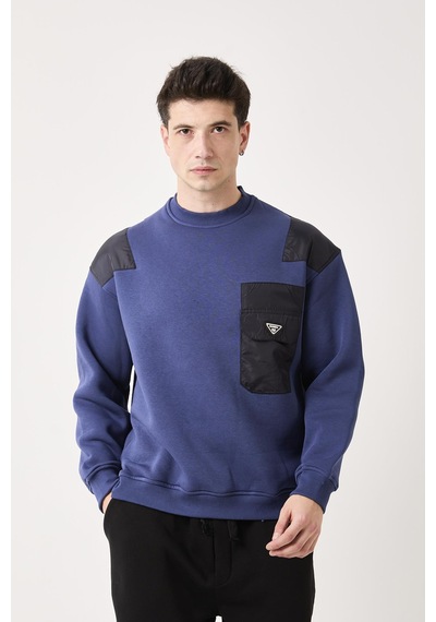 X-4006 Garni Detaylı Üç İplik Şardonlu Sweat Lacivert