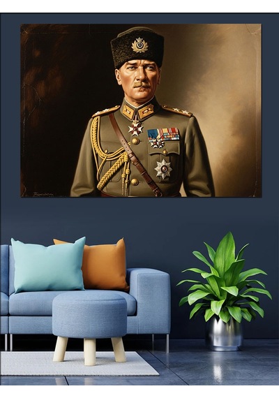 Askeri Üniformalı Mustafa Kemal Atatürk Portresi Dekoratif Kanvas - Mdf Ahşap Tablo