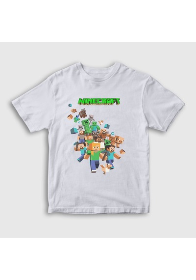Presmono Unisex Çocuk All Minecraft T-shirt Beyaz