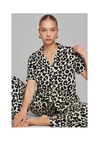 Fit Women Kadın Kısa Kol Comfort Leopar Pijama Takımı 4737 Siyah