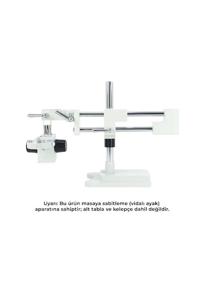 Szm Kelepçesiz Masaya Vidalı Mikroskop Stand Beyaz - Çift Kollu Hareketli Bom Stand Ø76mm Tutucu / 380mm Sütun
