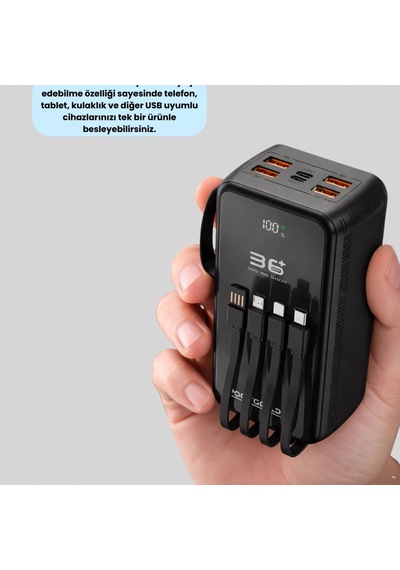 Kablosuz Şarjlı Powerbank Hızlı Şarj, Usb Çıkış Ve Dijital Pil Göstergesi Renkli