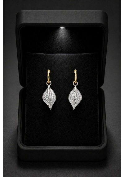 Çekirdekjewelry Işıklı Hediye Kutulu 925 Gümüş Gümüş Yaprak Tasarım Küpe Gri