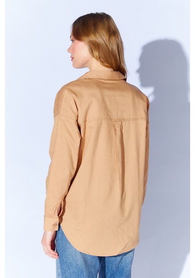 Manche Camel Broş Detaylı Oversize Tek Cepli Gabardin Gömlek Mkw168174-01