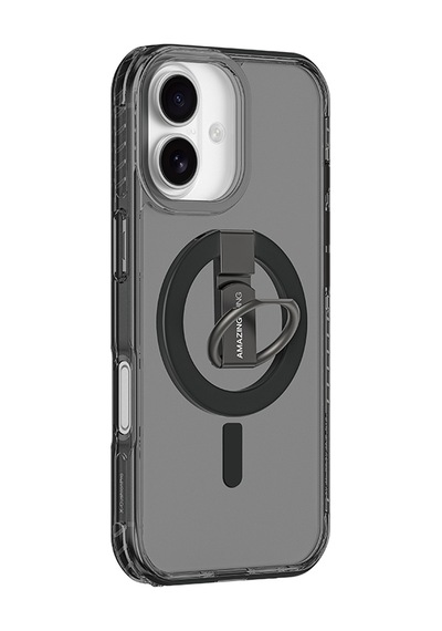 Apple Uyumlu iPhone 17 Kılıf M-safe Şarj Özellikli Yüzük Standlı Amazingthing Titan Pro Serisi Kapak Siyah Siyah