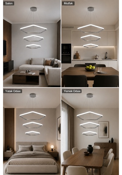 AvizeGO Titan 3'lü Led Sarkıt Avize Beyaz Işık Gri