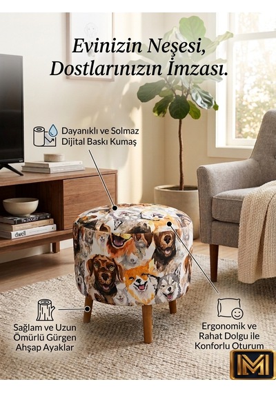 Diday Köpek Puf F Trend Puf Koltuk Puff Bench Dekoratif Bohem Doğal Gürgen Ayak Amaçlı Bahçe Balkon Çok Renkli