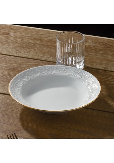 Güral Porselen Bahar Dalı 6 Adet 25 Cm Servis Tabağı Mat Altın File Ahşap