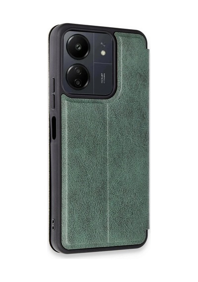 Newface - 421 - Xiaomi Redmi 13c Kılıf Flip Cover - - Csmo-tex - Koyu Yeşil