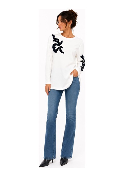 Neden Tekstil Kadın Yuvarlak Yaka Pamuklu Relaxed Sweatshirt - Beyaz