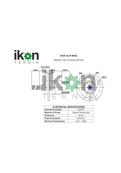 İKON TEKNİK Kapsül Tip Slip Ring 22 mm 4 Kanal 10A Döner Konnektör