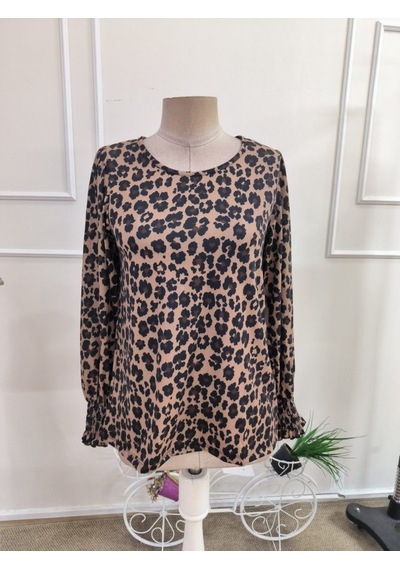 Suma Desenli Süprem Bluz Kadın Uzun Kollu Bisiklet Yakalı Leopar