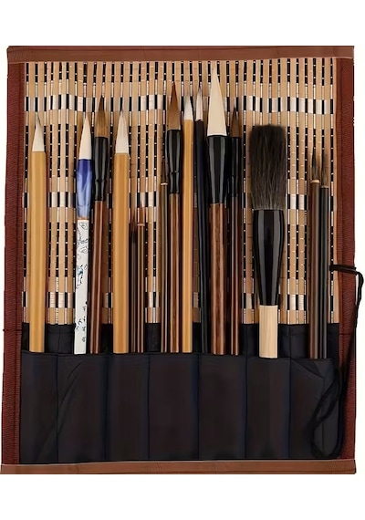 Çini Tahrir, Seramik Boyama, Çini Boyama, Vazo, Sırlama, Resim, Hasır Fırçalık, Brush Yazı-18'li Set