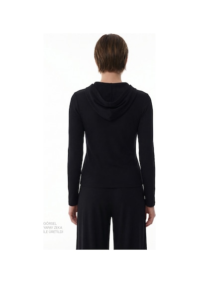 Penti Siyah Hooded Ribbed Modal Sweatshirt