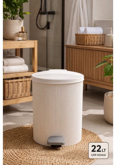 Porsima 0707-1 Still Beyaz 22 Litre Pedallı İç Kovalı Yuvarlak Mutfak & Banyo Çöp Kovası Yok