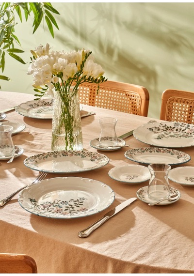 Bella Maison Vintage Porselen 26 Parça 6 Kişilik Kahvaltı Takımı Mavi Mavi