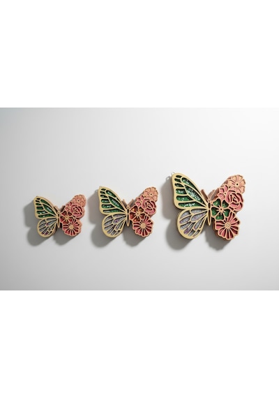 3'lü Dekoratif Altın Pembe Kelebek Duvar Süsü Seti 14 Cm 12-30cmx11cm.9.30cmx10cm.8cm