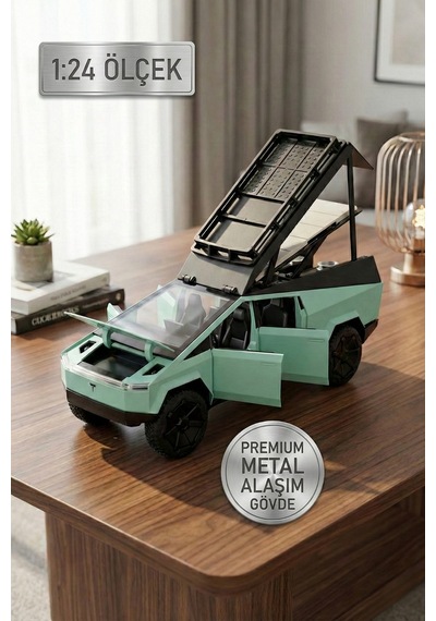 Yeşil 1:24 Metal Cybertruck Kamp Karavan Modelli Çek Bırak Oyuncak Araba - Sesli Işıklı Diecast Model