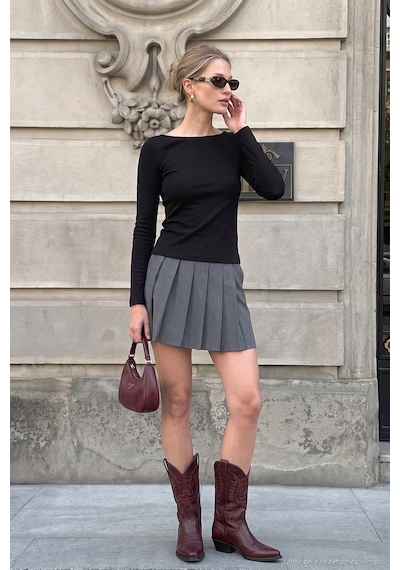 Lela Kayık Yaka Basic Uzun Kollu Bluz Kadın Bluz 5867061 Siyah