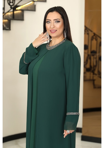Raika Moda Sultan Büyük Beden Tesettür Abiye Zümrüt