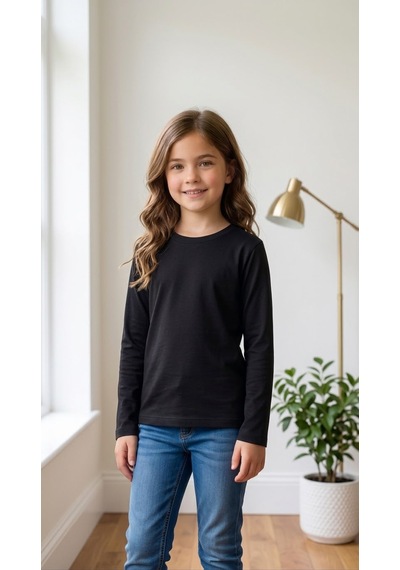 Merdia Kids Kız Erkek Çocuk 6'lı Uzun Kollu Basic Mevsimlik Tişört Siyah