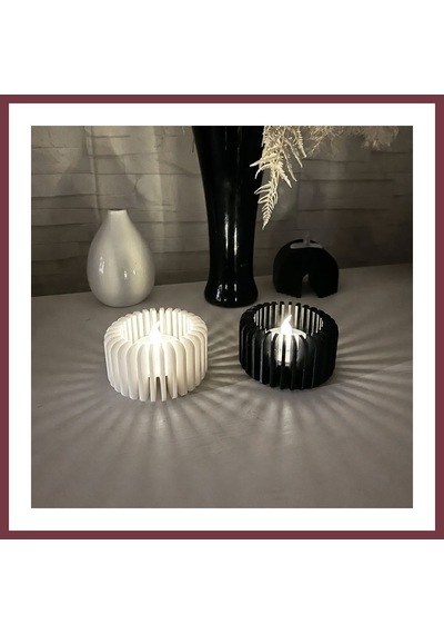 Storeşahin 3d Baskı Modern Çizgili Mumluk - Tealight Mumluk 1 Adet -beyaz Shn0720