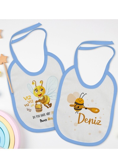 BK Kids Kişiye Özel İsimli 2’li Mavi Mama Önlüğü-6 Mavi