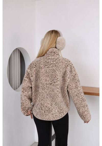 Moda Banuş Dik Yaka Detay Baskılı- Kırçıllı Melanj Mont Kahverengi