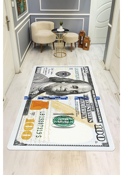 Modern Dolar Desen Dijital Baskı Kaymaz Taban Halı H0167 Renkli