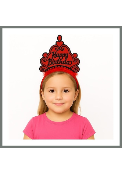 Bezos Kırmızı Happy Birthday Prenses Tacı Doğum Günü Taç Aksesuarı Mmbz Diğer