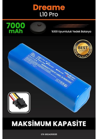 Robo Mi Robot Süpürge Bataryası Dreame L10 Pro Uyumlu 7000mah Maksimum Kapasite Tek Renk