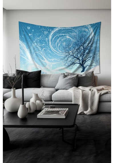 Kış Fırtınası Desenli Duvar Halısı Duvar Örtüsü Tapestry Süet Dokulu Kumaş