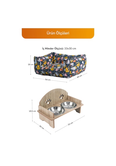 Kedi Ve Küçük-orta Irk Köpekler İçin 4 Lü Konfor Seti, Çadır, Minder, Mama Kabı, Vantuzlu Cam Yatağı