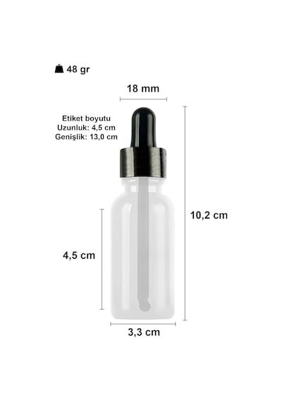 30 Ml Metal Kapaklı Damlalık Dropper Şişesi Serum 30 Cc Cam Şişe 6 Adet Siyah Kapak, Şeffaf
