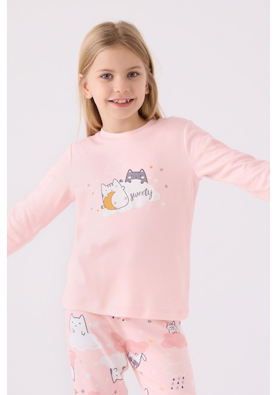 Rolypoly Kız Çocuk Pembe Uzun Kol Pijama Takım Pembe