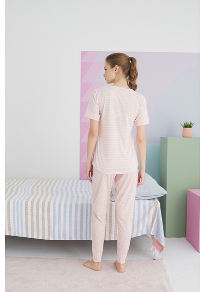 Siyah İnci Pamuklu Örme Pijama Takım 24113155 Çok Renkli