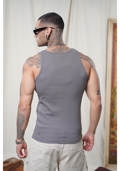 Slim Fit Kaşkorseli Esnek Düz Erkek Sporcu Atlet Füme