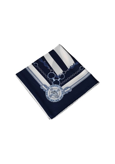 Mim Eşarp Vesi Eşarp Zincir Desenli Sport Twill Eşarp 120x120 Cm Lacivert - Beyaz