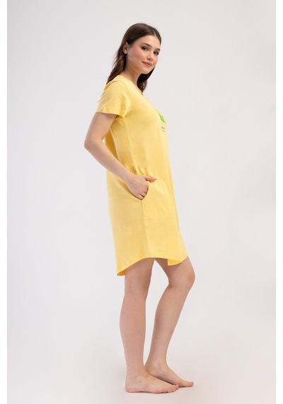 Yake Store Kadın P.suprem O Yaka Kısa Kol Etegı Oval Ceplı Tunık - Yellow