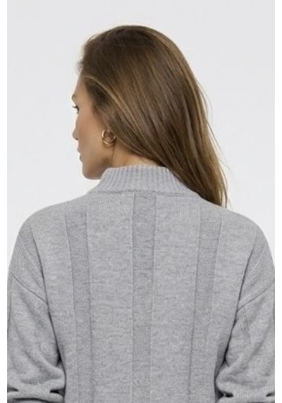 Neden Tekstil Kadın Premium Triko Saç Örgü Desenli Balıkçı Yaka Oversize Kazak - Gri
