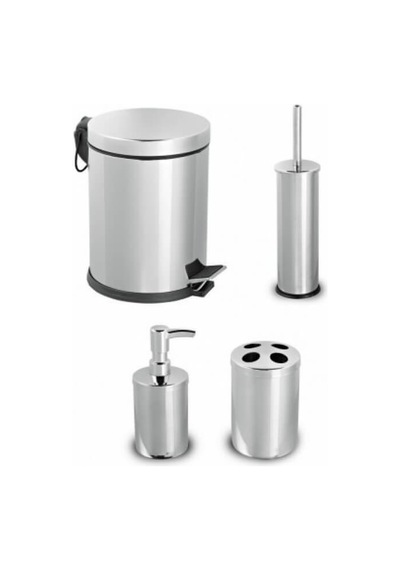 Piev Paslanmaz Metal 4 Lü Banyo Seti Gri