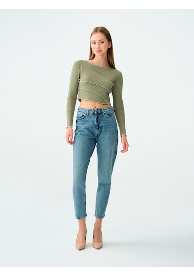 Slim Fit Kadın Top Koyu Yeşil