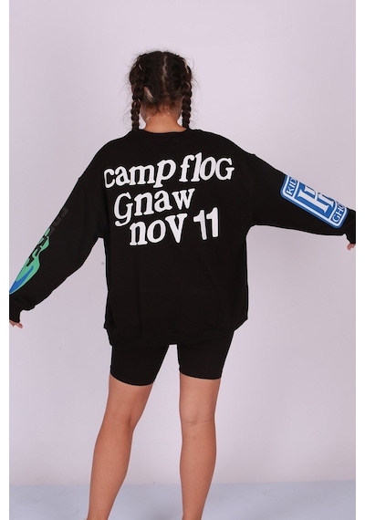 Madmext Mad Girls Siyah Baskılı Oversize Sweatshirt Mg1206 Siyah