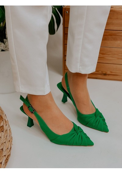 Ervanın Butiği Yeşil Saten Bow Fiyonk Detay Kadın Stiletto-3674