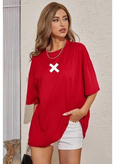 Flood Of Style Unisex X Baskılı T-shirt Kırmızı